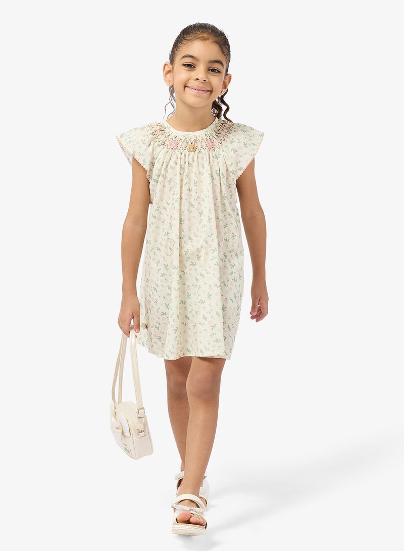 Pinata Frill Shoulder Embroidered Printed Dress - Image 4